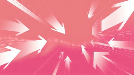 Vibrant pink background with white arrows pointing upwards and outwards