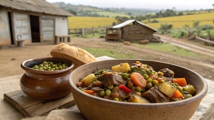 Delicious barbadian jug jug with pigeon peas served in a rustic setting perfect for a hearty meal