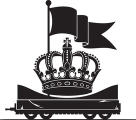 Obraz premium Royal crown and flag on a train wagon silhouette