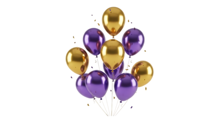 Vibrant purple and gold balloons on black background