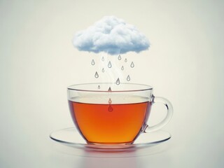 A cup of tea with a cloud raining into it surreal concept