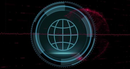 Animation of globe and scope scanning over globe - Powered by Adobe