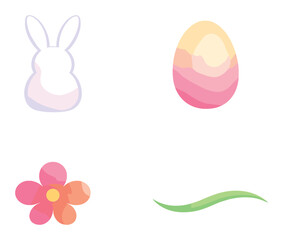 Fototapeta premium Glowing easter symbols: bunny, egg, flower, and wave on green background