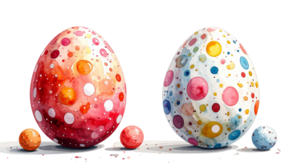 designed Easter eggs with polka dots isolated on transparent background.