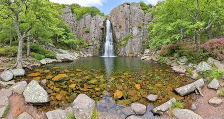 Majestic Waterfall Plunging into a Serene Forest Pool.