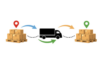 Delivery Truck and Shipping Boxes with Location Pins