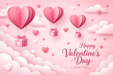 Romantic love message background with floating hearts and gift boxes