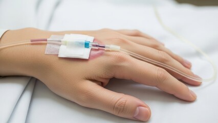 Person Receiving IV Drip in Hospital Bed.