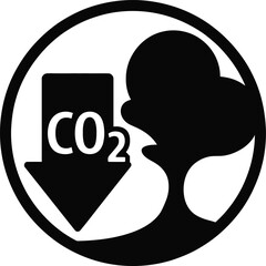 Black Filled Climate Commitment Badge with Carbon Reduction and Tree Icon