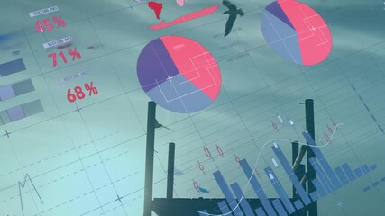 table and gauge appearing starting charts animating and seagulls flying visualizing market data - Powered by Adobe