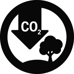 Solid Black Carbon Neutral Badge Silhouette with CO2 Reduction and Tree Net Zero Icon