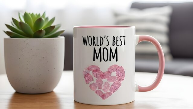 World's best mom mug with a potted plant - Powered by Adobe