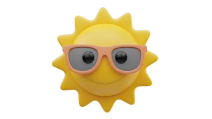 A cheerful cartoon sun wearing trendy sunglasses on a black background