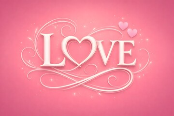 Valentines day love lettering poster with graceful swirls heart outline and soft glow