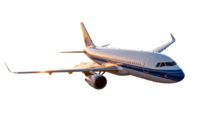 Commercial Airliner in Flight at Sunset