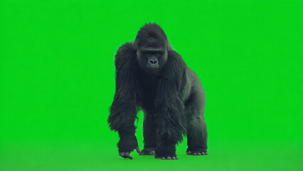 Fototapeta premium A massive western lowland gorilla stands menacingly on a green screen background.