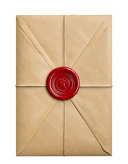 Beige envelope with seal wax isolated on transparent or white background