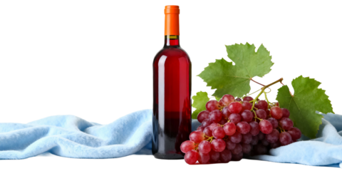 Red Wine Bottle with Grapes and Leaves
