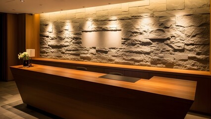 Luxury hotel bathroom interior with elegant wooden design and refined furniture elements