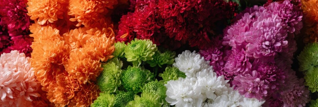 Vibrant arrangement of colorful chrysanthemums in bloom - Powered by Adobe