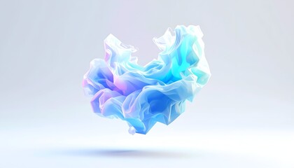 A translucent, ruffled, floating fabric in pastel blue, pink, and white