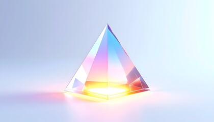 A translucent pyramidal structure glows with colorful inner light