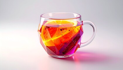 Clear glass mug filled with warm beverage, fruit, and spices