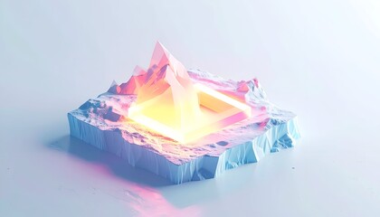 Geometric structure glowing atop an icy landscape, futuristic