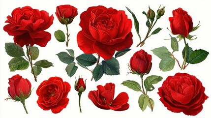 Vibrant red roses in various stages of bloom