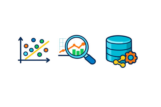 Data analysis and database icon set