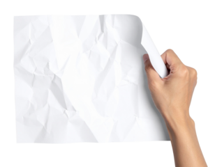 Hand crumpling paper sheet isolated on transparent or white background