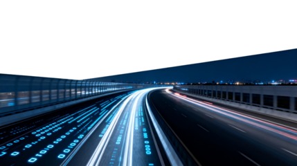 High - speed Traffic on Modern Overpass at Night