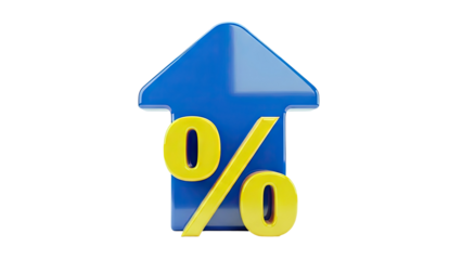 3D Blue Upward Arrow with Yellow Percentage Sign