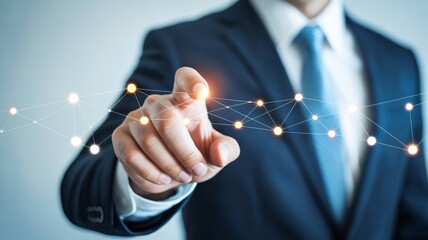 Businessman interacting with glowing network connections