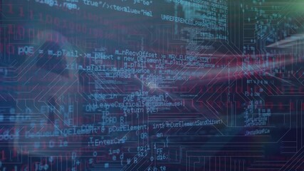Animation of data processing with lock icon, hud elements on digital interface - Powered by Adobe