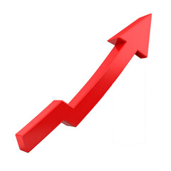 Red upward arrow graph showing rising trend Isolated on Transparent or White Background