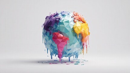 climate change awareness concept melting geometric earth isolated on white background