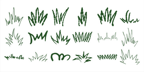 Collection of hand drawn green grass tufts white nature plant © Monoyar