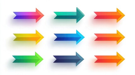 Collection of colorful gradient arrows for UI design isolated on white background
