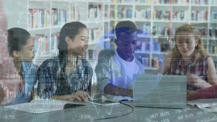 Animation of data processing over diverse students using laptop - Powered by Adobe