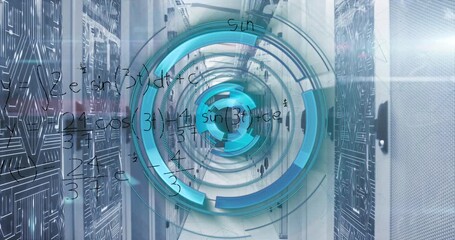 Animation of processing circle and math formulas over servers - Powered by Adobe