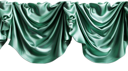 Green curtain with soft folds and shadows isolated on a white background