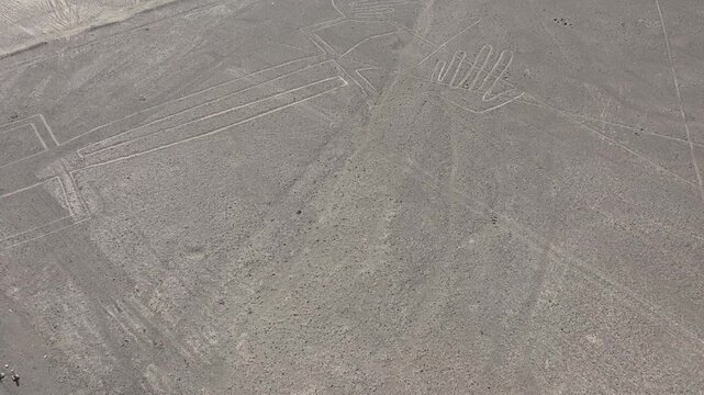 AERIAL of the Nasca lines (Lizard) in the desert of Peru