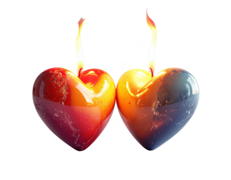 3D render of two heart-shaped candles with merged flames,white background - Powered by Adobe