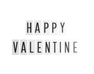 Happy Valentine in a minimalist thin sans-serif font,white background.