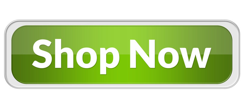 Shiny glossy green shop now UI button isolated on transparent background, modern ecommerce call to action for promotions and sales png