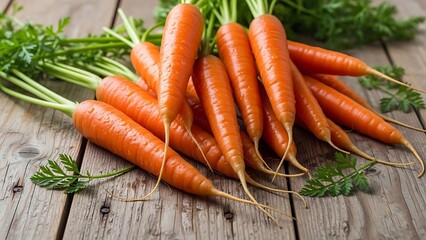 Fresh Carrots on Wooden Surface