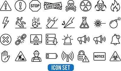 Safety and Hazard Warning Line Icons Collection. Editable line icons. Vector illustration