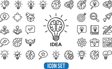 Creative Thinking and Innovation Line Icons Set Vector illustration