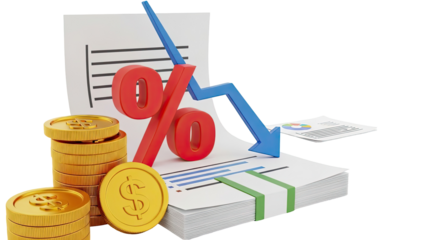 Financial Downward Trend with Percentage Symbol and Coins
